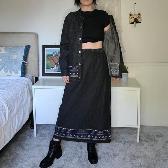 Denim&Co Dresses & Skirts - Black Denim&Co jacket and skirt set